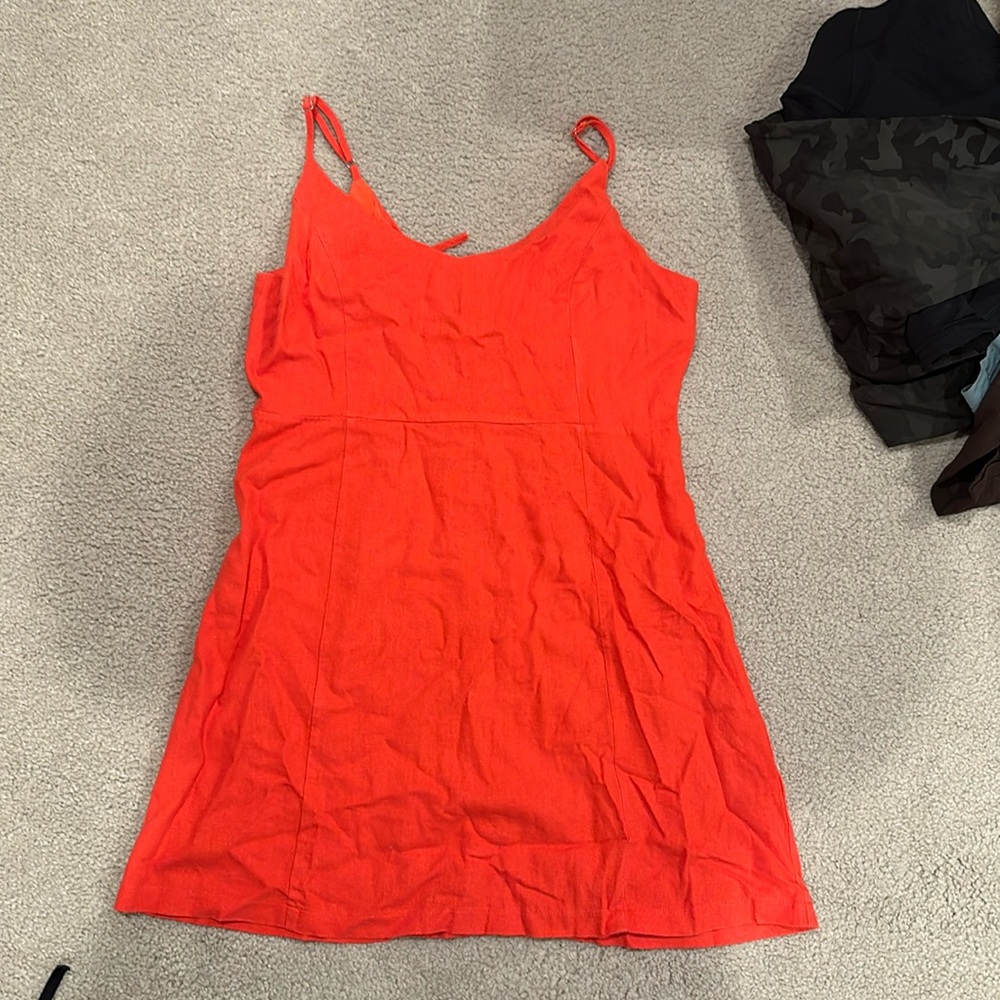 Red linen dress